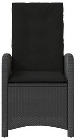 2 db fekete polyrattan dönthető kerti szék párnával