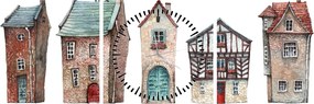 Kép - Akvarell házak (órával) (90x30 cm)