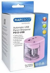 Hegyező, kétlyukú, asztali, elemes, USB töltővel, RAPESCOPS12-USB, világos rózsaszín (IR1446)