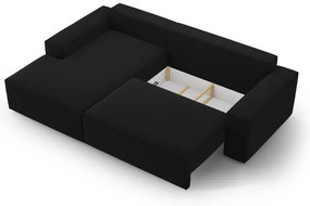 Fekete bársony kinyitható-tárolóhelyes sarokkanapé (bal oldali-heverő résszel) Jodie – Micadoni
