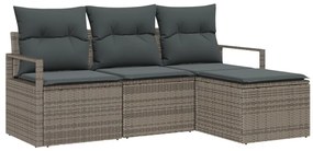 4 Részes Kert Kanapé Szett párnákkal Szürke Poli Rattan, 2-Fős Kert Kanapé párnákkal Szürke Poli Rattan