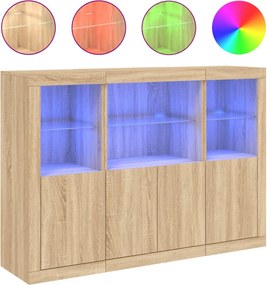 vidaXL 3 db sonoma tölgy színű szerelt fa tálalószekrény LED-ekkel