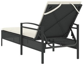 fekete polyrattan napozóágy párnával 63x200x81 cm
