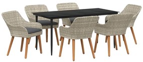 Étkezőgarnitúra 7 pcs Világosszürke Poli rattan