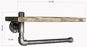 Fali polc törölközőtartóval BORURAF 16x40 cm fenyő/fekete