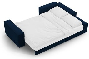 Sötétkék bársony kinyitható-tárolóhelyes sarokkanapé (jobb oldali-heverő résszel) Jodie – Micadoni