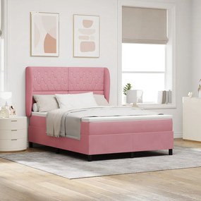Boxspring Ágy Matrac Szett Rózsaszín 160x200 cm Bársony