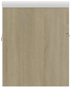 tölgyszínű szerelt fa mosdószekrény beépített mosdókagylóval