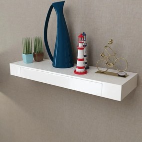 2 db fehér lebegő fali polc fiókkal 80 cm