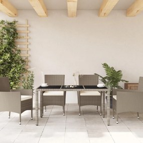 világosszürke polyrattan üveglapos kerti asztal 150x90x75 cm