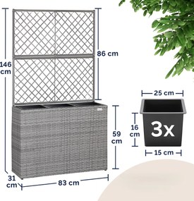 Casaria® Virágtartó boxszal és rácsozatttal - szürke