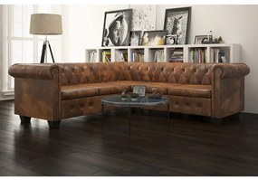vidaXL 5 személyes barna műbőr Chesterfield sarokkanapé