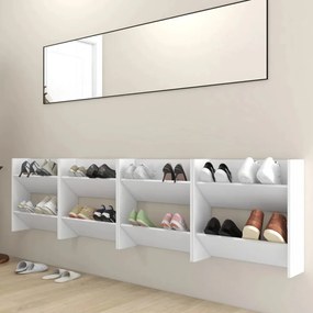 4 db fehér szerelt fa fali cipősszekrény 60 x 18 x 60 cm