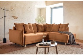 Téglavörös kordbársony kinyitható sarokkanapé (jobb oldali) Lazy Lukka – Miuform