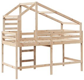 tömör fenyőfa galériaágy létrával és tetővel 90 x 200 cm