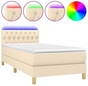 krémszínű szövet rugós és LED-es ágy matraccal 90x200 cm