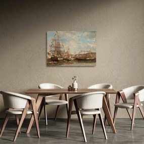 Üveg kép - Eugène Boudin, Festival in the Harbor of Honfleur, reprodukciók (70x50 cm)