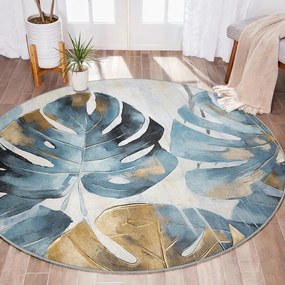Kék mosható kerek szőnyeg ø 120 cm Golden Leaves – Mila Home