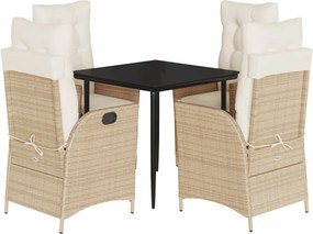 vidaXL 5 részes bézs polyrattan kerti étkezőgarnitúra párnákkal