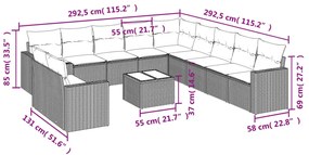 12 részes fekete polyrattan kerti ülőgarnitúra párnákkal