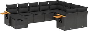vidaXL 10 részes fekete polyrattan kerti ülőgarnitúra párnákkal