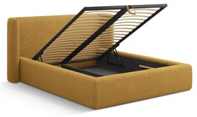 Mustársárga kárpitozott ágyneműtartós franciaágy ágyráccsal 200x200 cm Jason – Windsor &amp; Co Sofas