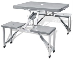vidaXL sszecsukható kemping asztal készlet 4 alumínium szék világos szürke