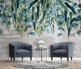 Gario Fotótapéta Zöld pasztell levelek betonon Anyag: Vlies, Méret: 150 x 105 cm