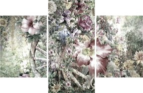 Virágok képe egy fából készült kerékpáron (90x60 cm)
