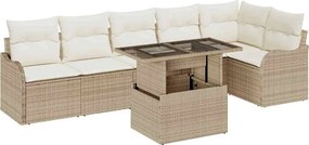 vidaXL Kerti Kanapé Szett párnával párnával 7 pcs Bézs Poly Rattan