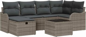 vidaXL Kerti Kanapé Szett párnával tárolóval 7 pcs Szürke Poli rattan