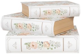 Könyv alakú karton tároló doboz szett 3 részes vintage stílusban halvány rózsás