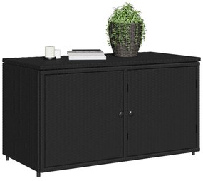 fekete polyrattan kerti tárolószekrény 110 x 55 x 60,5 cm