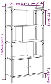 füstös tölgy szerelt fa könyvespolc ajtókkal 76,5x30x154,5 cm