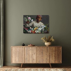 Üveg kép - Frédéric Bazille, Young Woman with Peonies, reprodukciók (70x50 cm)