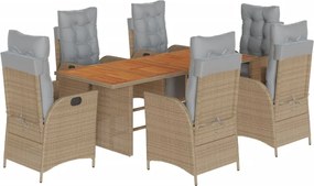 vidaXL 7 részes vegyes bézs polyrattan kerti étkezőgarnitúra párnákkal