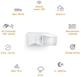 STEINEL 600310 - Kültéri infravörös érzékelő IS-1 fehér IP54