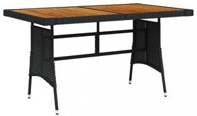 fekete polyrattan és tömör akácfa kerti asztal 130 x 70 x 72 cm