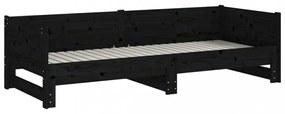 fekete tömör fenyőfa kihúzható kanapéágy 2x(80x200) cm