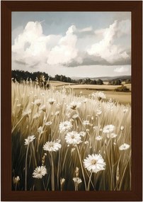 Poszter Keret Fa Vintage Falu Mező Rét Virágok Margaréták Nyár 40x60