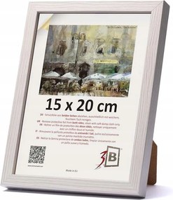 Képkeret akril üveggel fehér, fa díszítéssel 15x20 cm