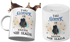 Bányász Bögre Ajándék Persely Szett Nyomtatott Fotóval