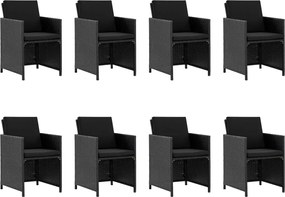 vidaXL 9 részes fekete polyrattan kültéri étkezőszett párnákkal