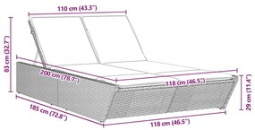 fekete polyrattan dupla napozóágy párnával