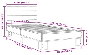 fekete szerelt fa és fém ágykeret 75 x 190 cm