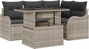 vidaXL Kerti Kanapé Szett párnával 5 pcs Világosszürke Poly Rattan