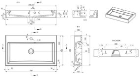 Sapho - ORINOKO pulton elhelyezhető mosdó 70x42 cm, márvány/fehér