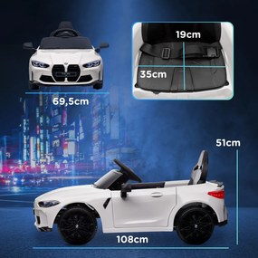 AIYAPLAY Elektromos gyerekautó BMW M4, hang és fény, 3-5 km/h, távirányítóval, fehér