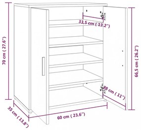 füstös tölgy színű szerelt fa cipősszekrény 60 x 35 x 70