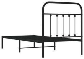 fekete fém ágykeret fejtámlával 90 x 190 cm